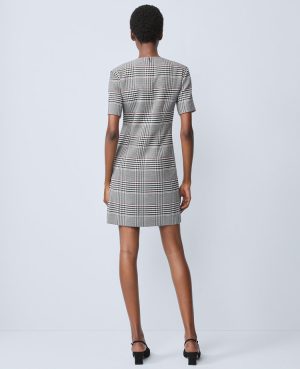 Plaid Button Pocket Shift Dress