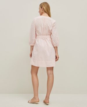 Eyelet Belted Split Neck Dress