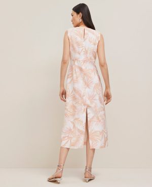 Petite Floral Linen Column Midi Dress