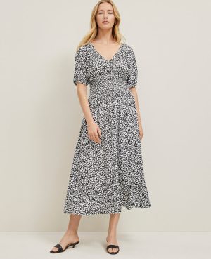 Petite Floral Smocked Puff Sleeve Dress