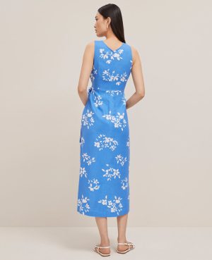 Petite Floral Linen Blend V-Neck Wrap Dress