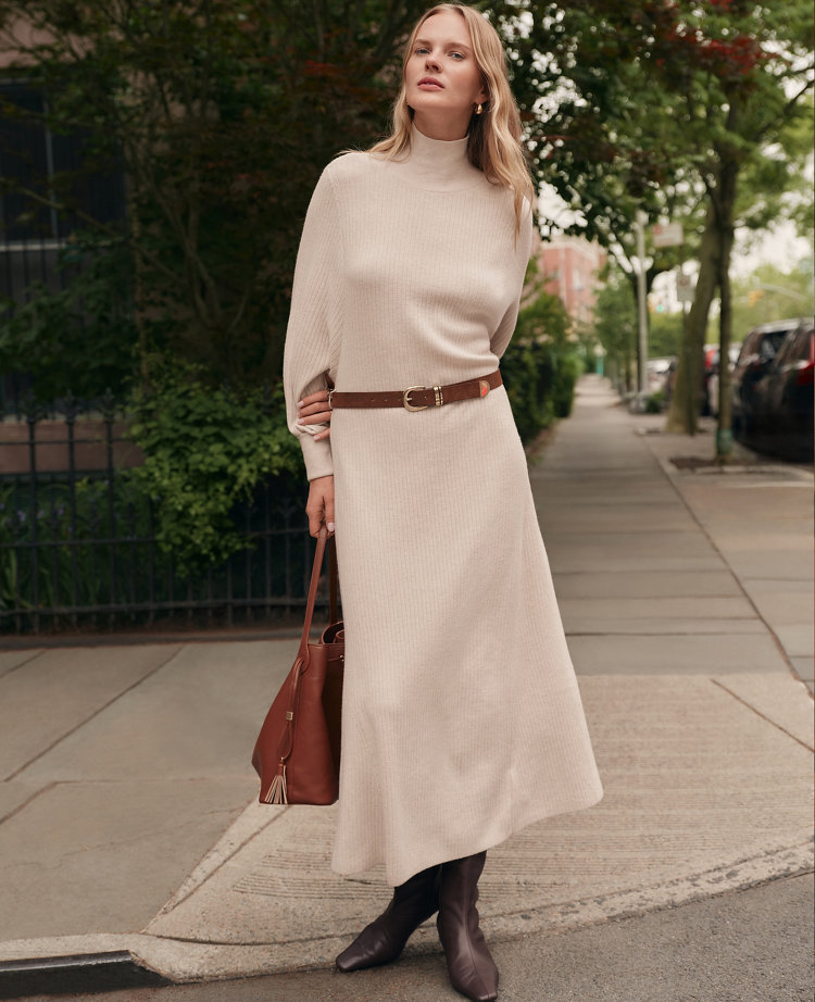 Weekend Collection Ribbed Turtleneck Sweater Dress