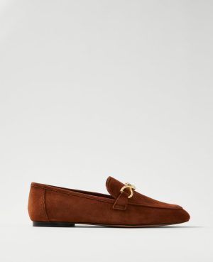 Hardware Embellished Suede Loafers