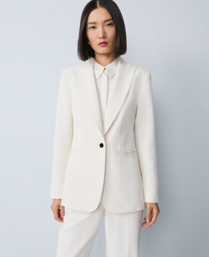 Belted Crepe Fitted Long Blazer