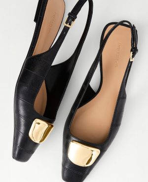 Leather Buckle Slingback Flat