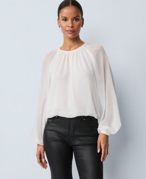 Shirred Crew Neck Blouse
