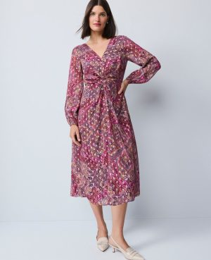 Petite Draped Paisley Midi Dress