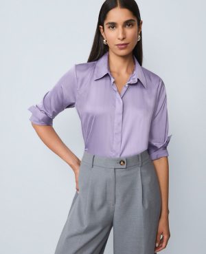 Petite Pinstriped Satin Essential Shirt