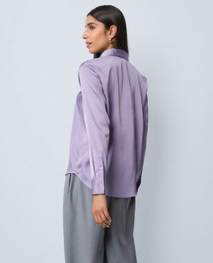 Petite Pinstriped Satin Essential Shirt