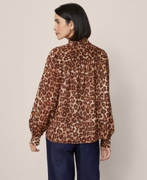 Animal Print Tie V-Neck Popover
