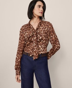 Animal Print Tie V-Neck Popover