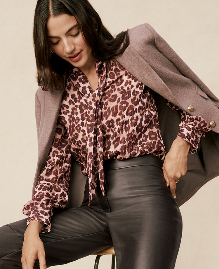 Petite Animal Print Tie V-Neck Popover