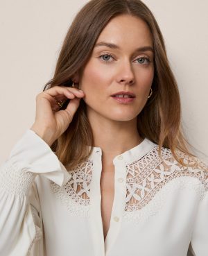 Petite Lace Trim Blouse