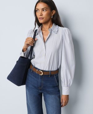 Weekend Collection Striped Ruffle Collar Blouse