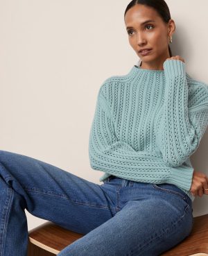 Petite Pointelle Mock Neck Sweater