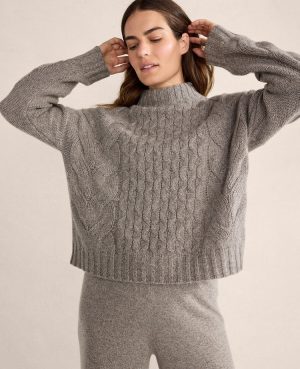 Haven Well Within Cashmere Honeycomb Cable Mockneck Sweater